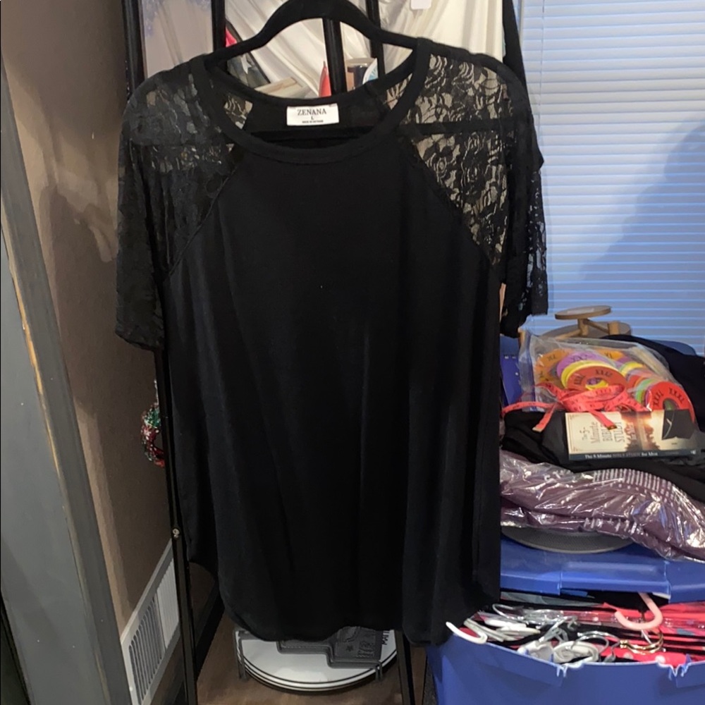 Black Lace Sleeve Women's Top
